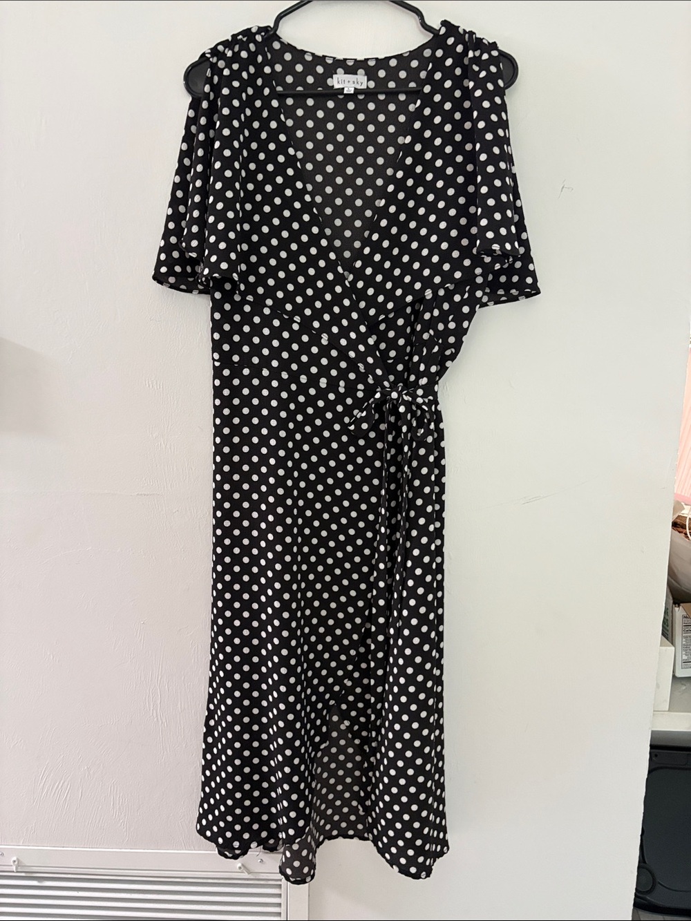 Kit + Sky Polka Dot Wrap Midi Dress - Black/White size Large
